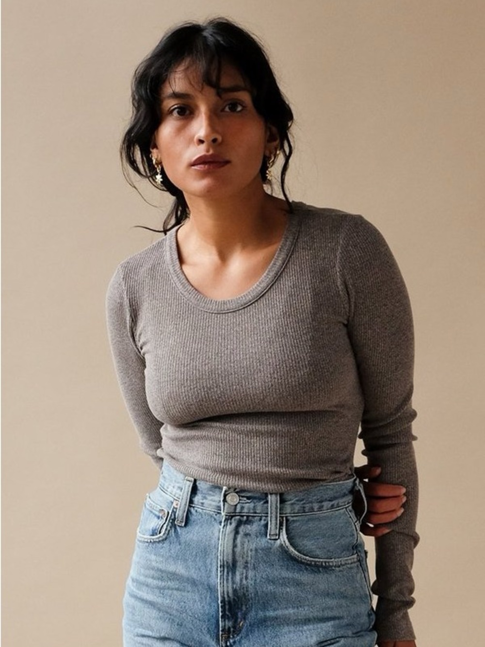 Agolde Maya scoop neck in taupe brown (L)
